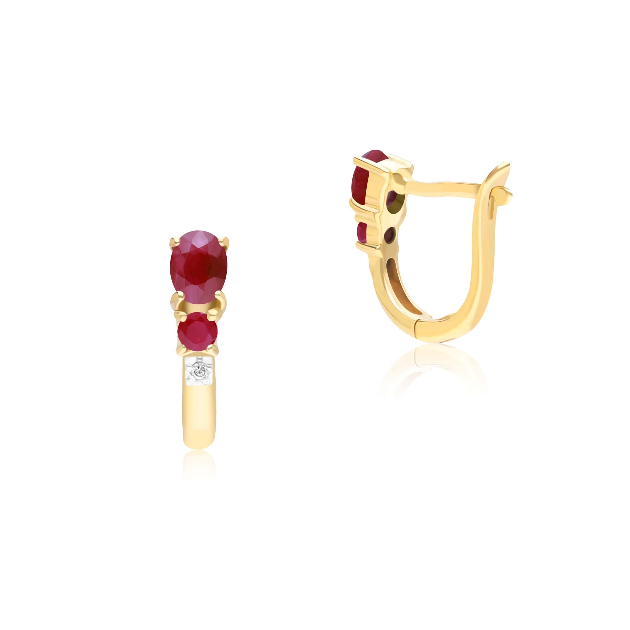 Classic Oval Ruby & Diamond Omega Back Hoop Earrings in 9ct Yellow Gold