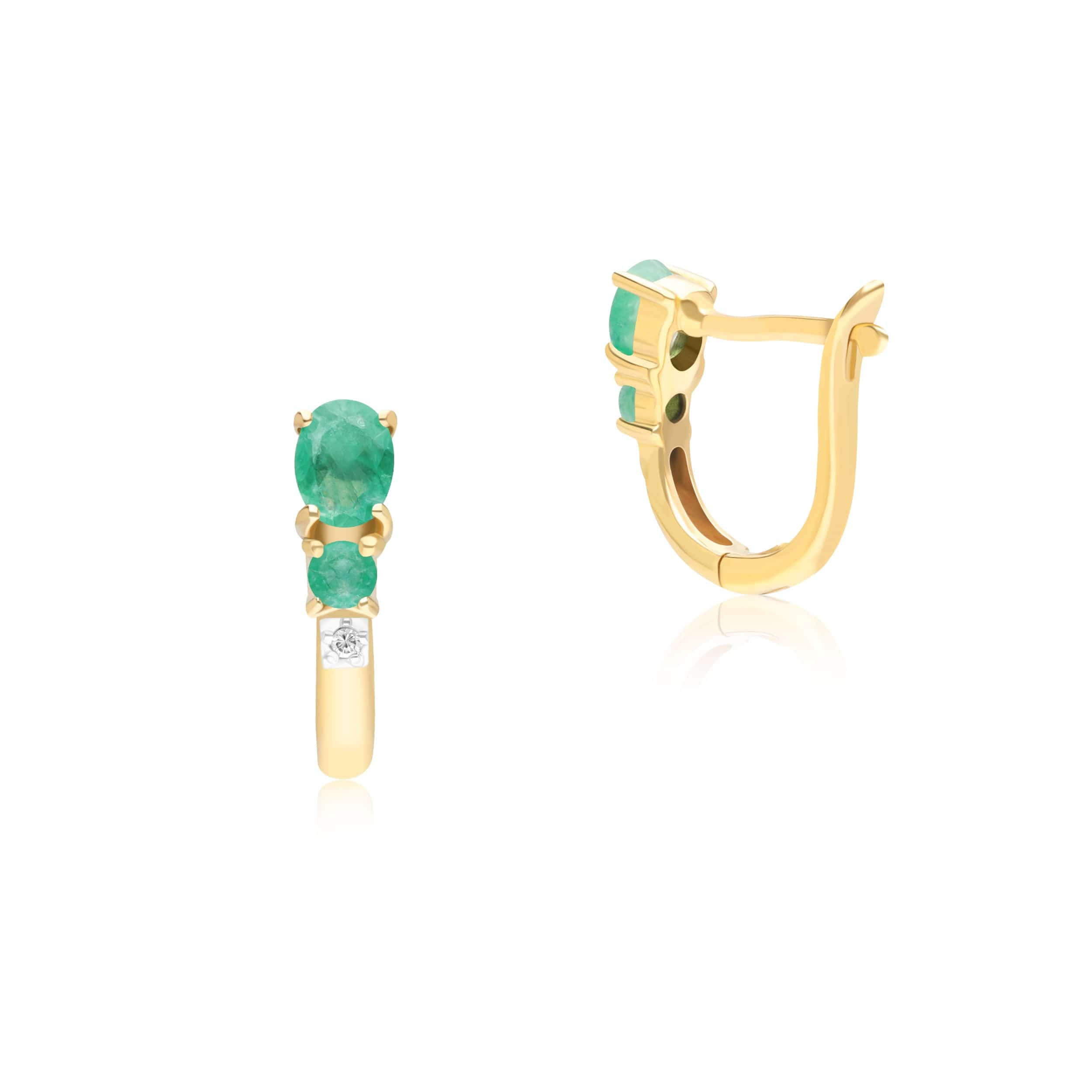 Classic Oval Emerald & Diamond Hoop Earrings in 9ct Yellow Gold