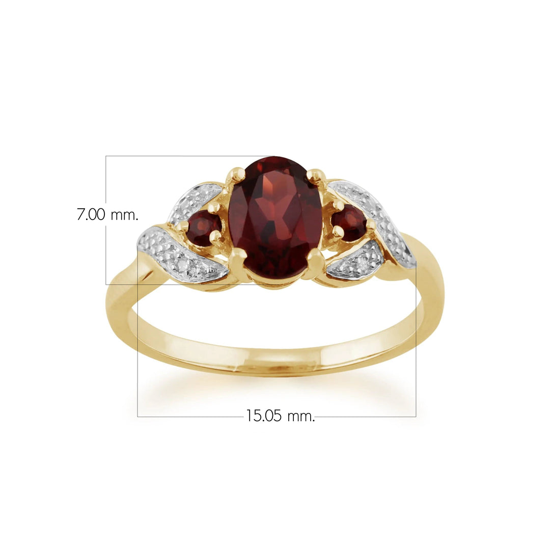 Classic Oval Mozambique Garnet & Diamond Ring in 9ct Yellow Gold