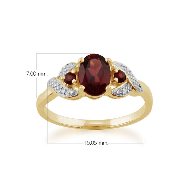 Classic Oval Mozambique Garnet & Diamond Ring in 9ct Yellow Gold