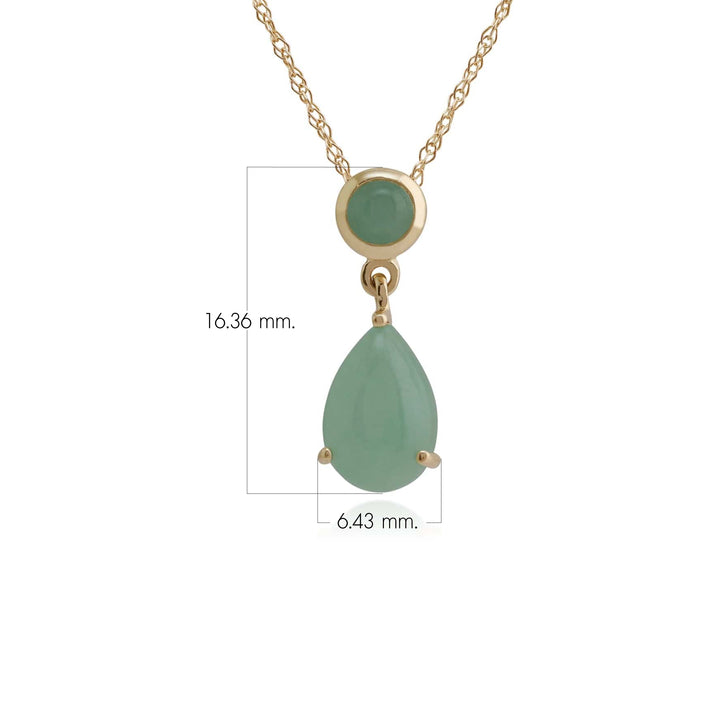 Classic Pear & Round Green Jade Pendant in 9ct Yellow Gold