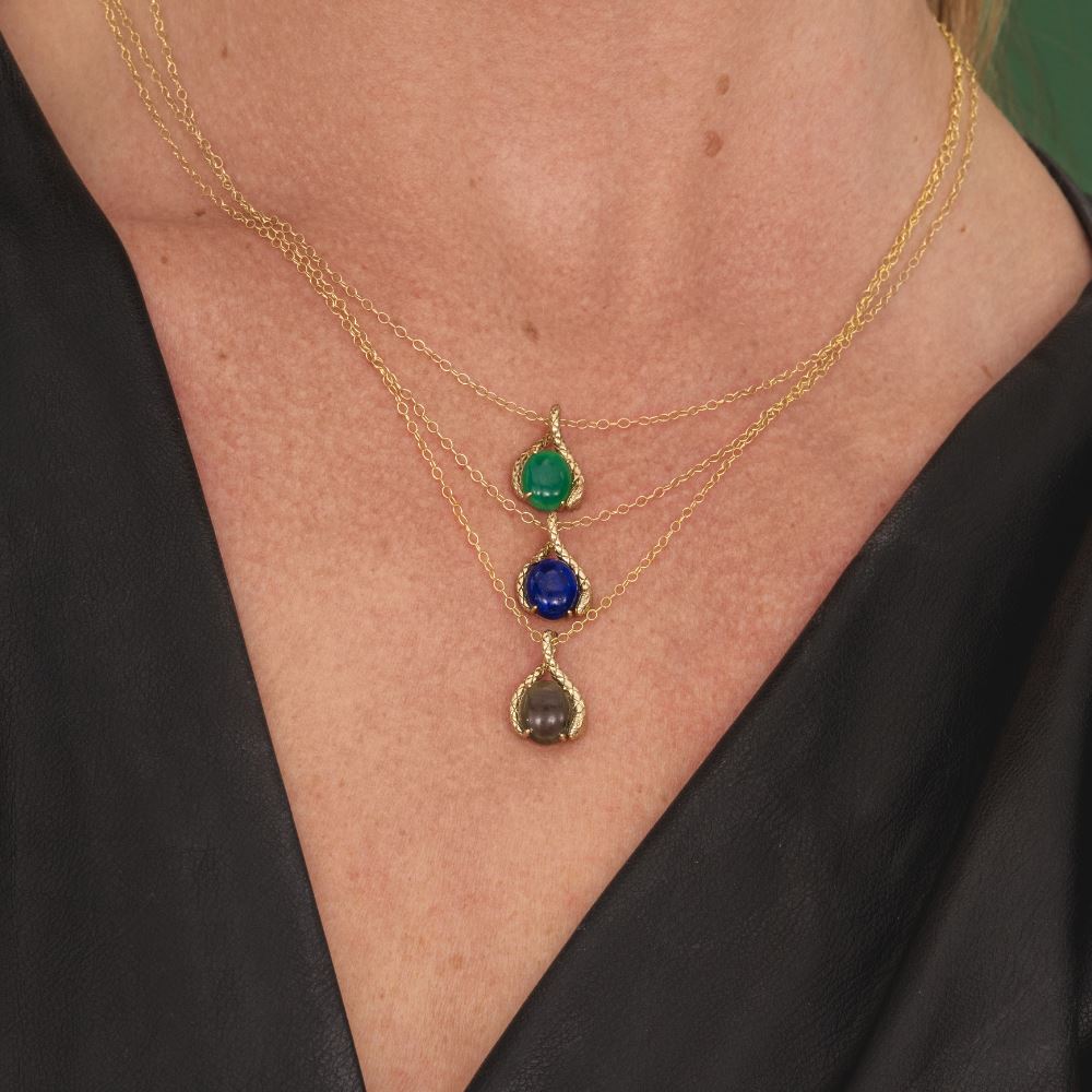 ECFEW™ Oval Lapis Lazuli tail and head set cabochon pendant in gold vermeil sterling silver