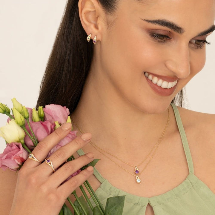 Geometric Hexagon with Prong set Round Peridot and Diamond Pendant Necklace in 9ct Yellow Gold