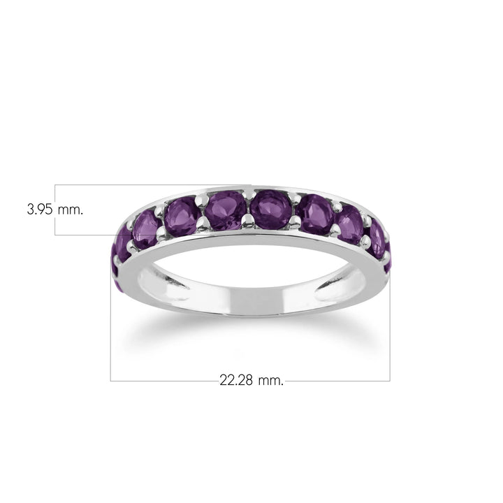 Classic Round Amethyst Half Eternity Ring in 925 Sterling Silver