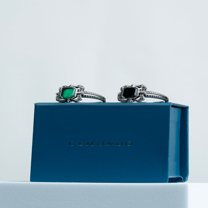 Art Deco Style Baguette Onyx and Marcasite Ring in Sterling Silver