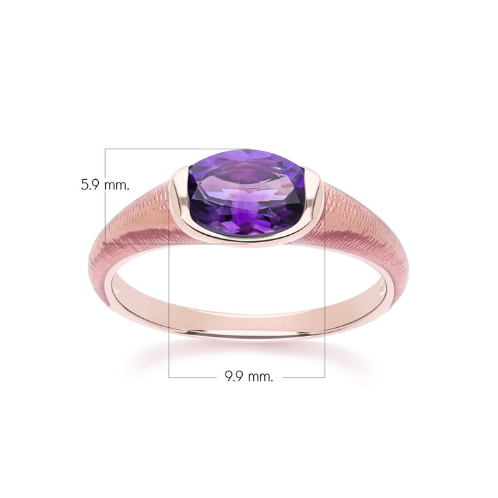 Siberian waltz Oval london blue topaz  with brown enamelled half-bezel ring in rose gold vermeil sterling silver