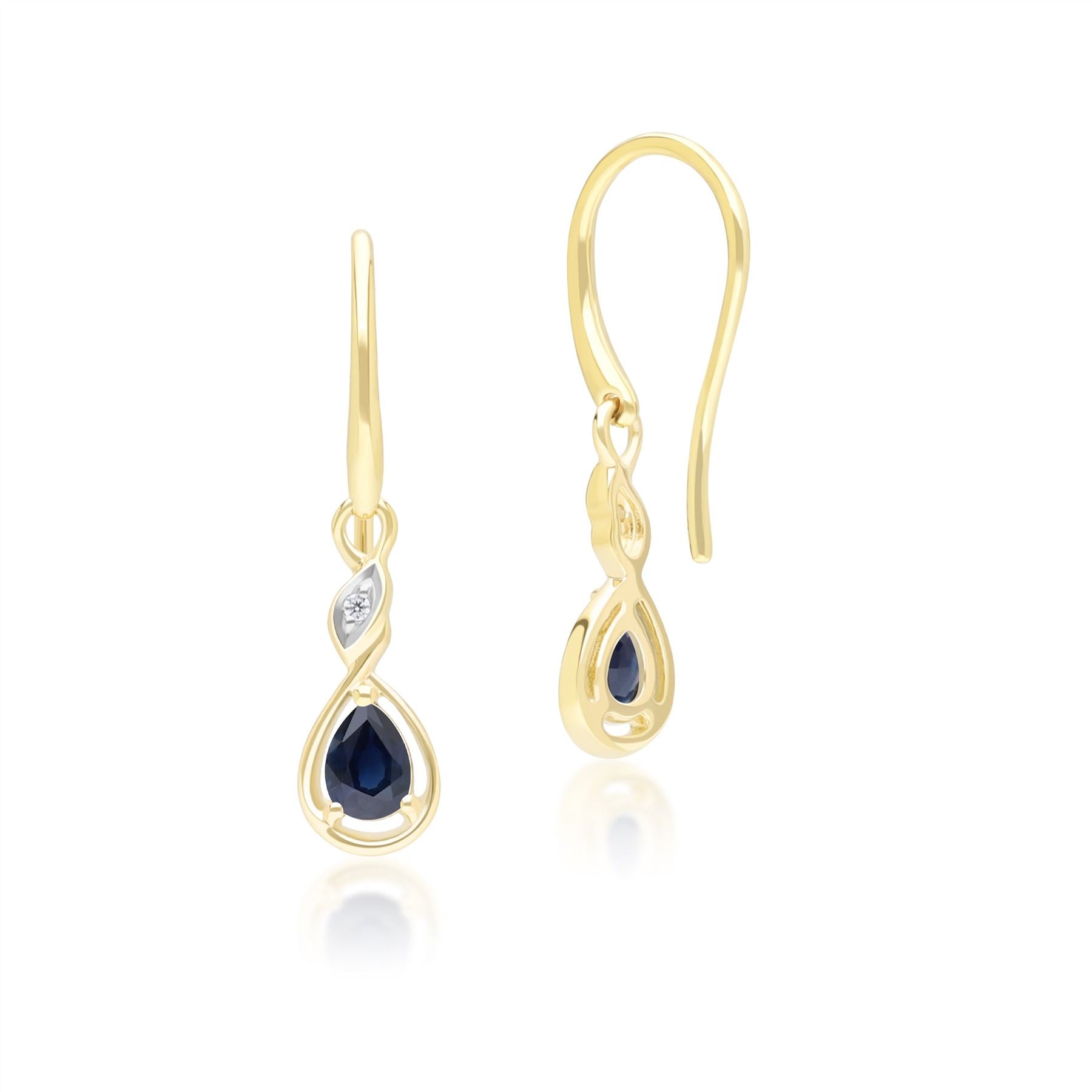 Classic Pear Sapphire & Diamond Drop Earrings In 9ct Yellow Gold