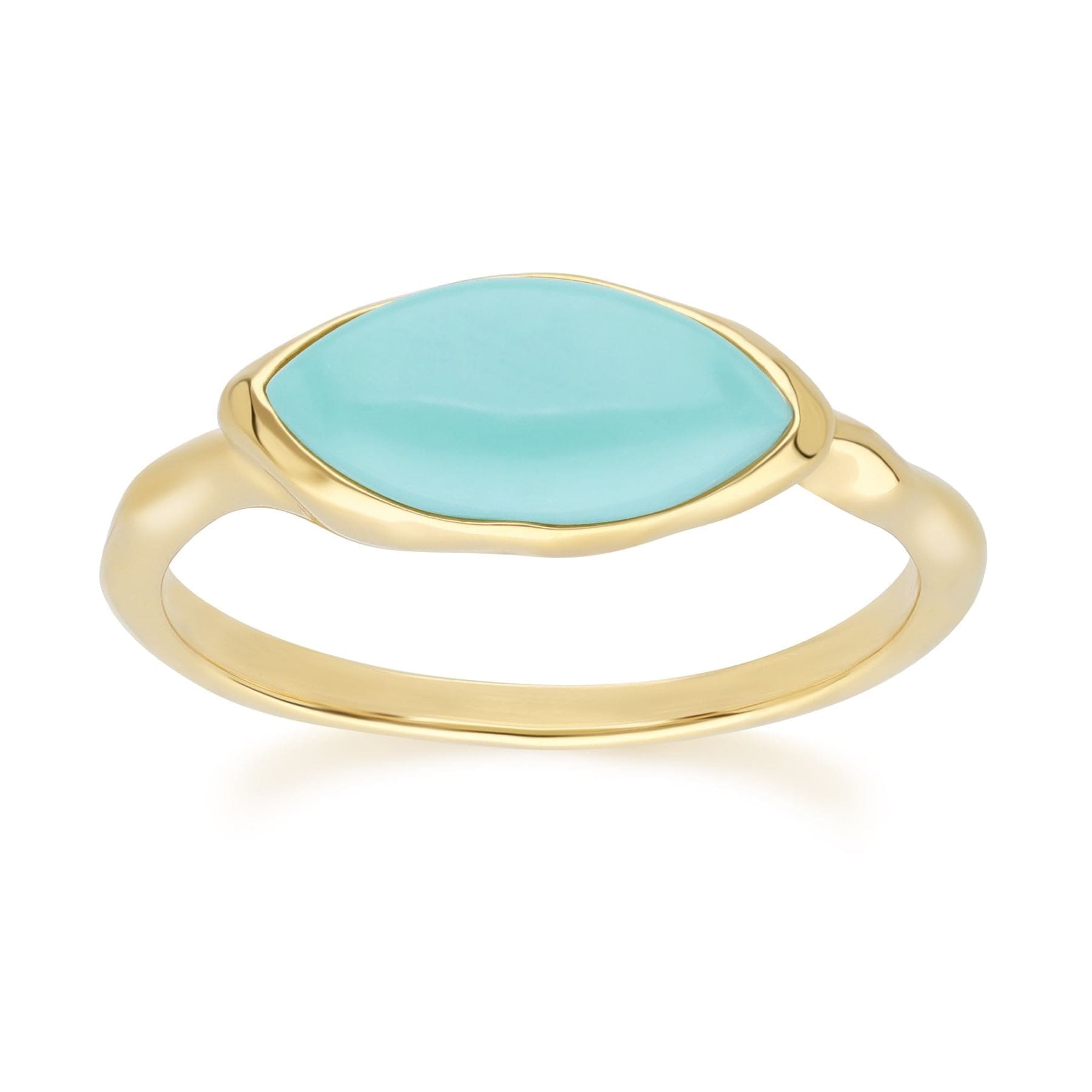 253R710103925 Irregular Marquise Turquoise Ring In 18ct Gold Plated SterlIng Silver Front