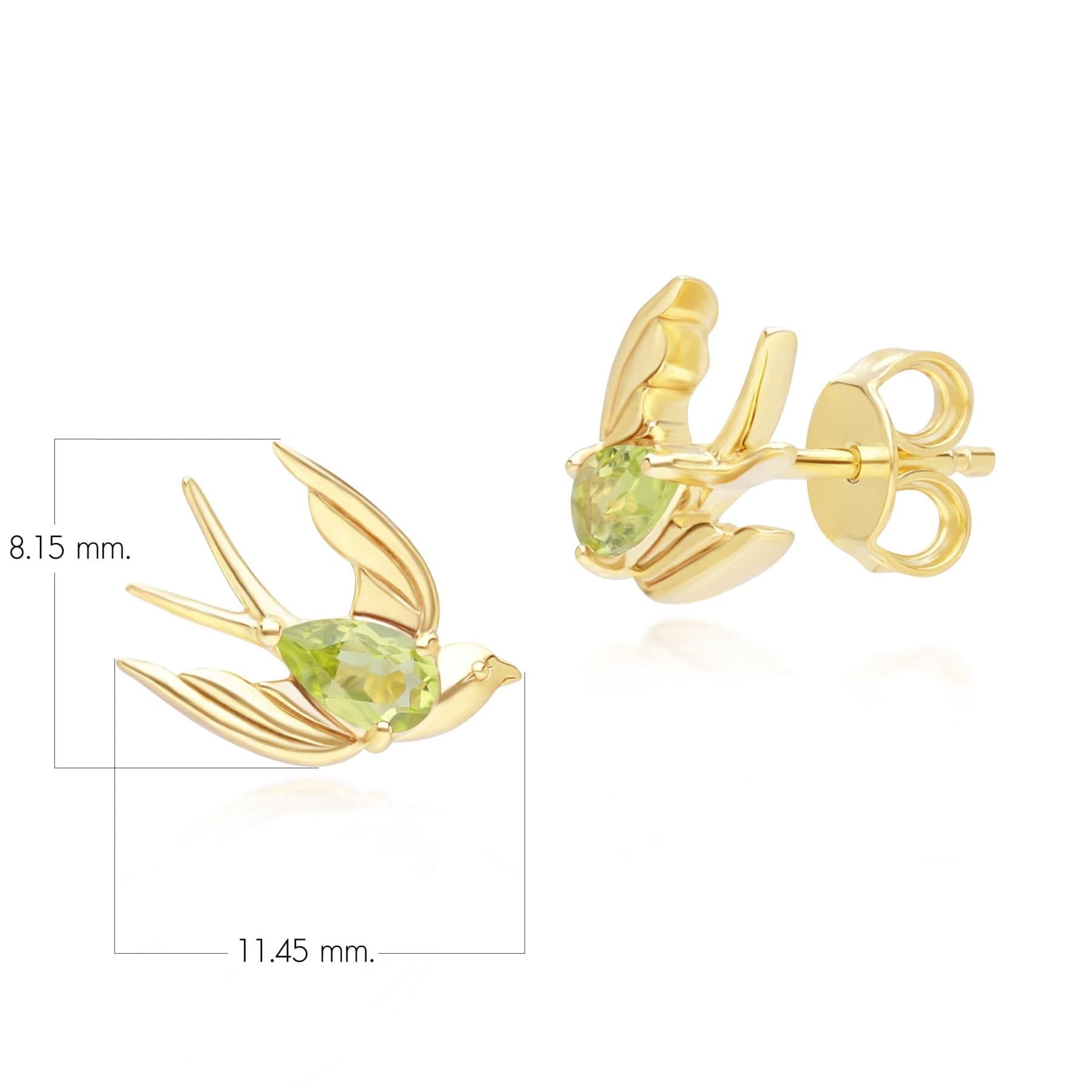 253E435201925 ECFEW™ Creator Peridot Hummingbird Stud Earrings in Gold Plated Sterling Silver Dimensions