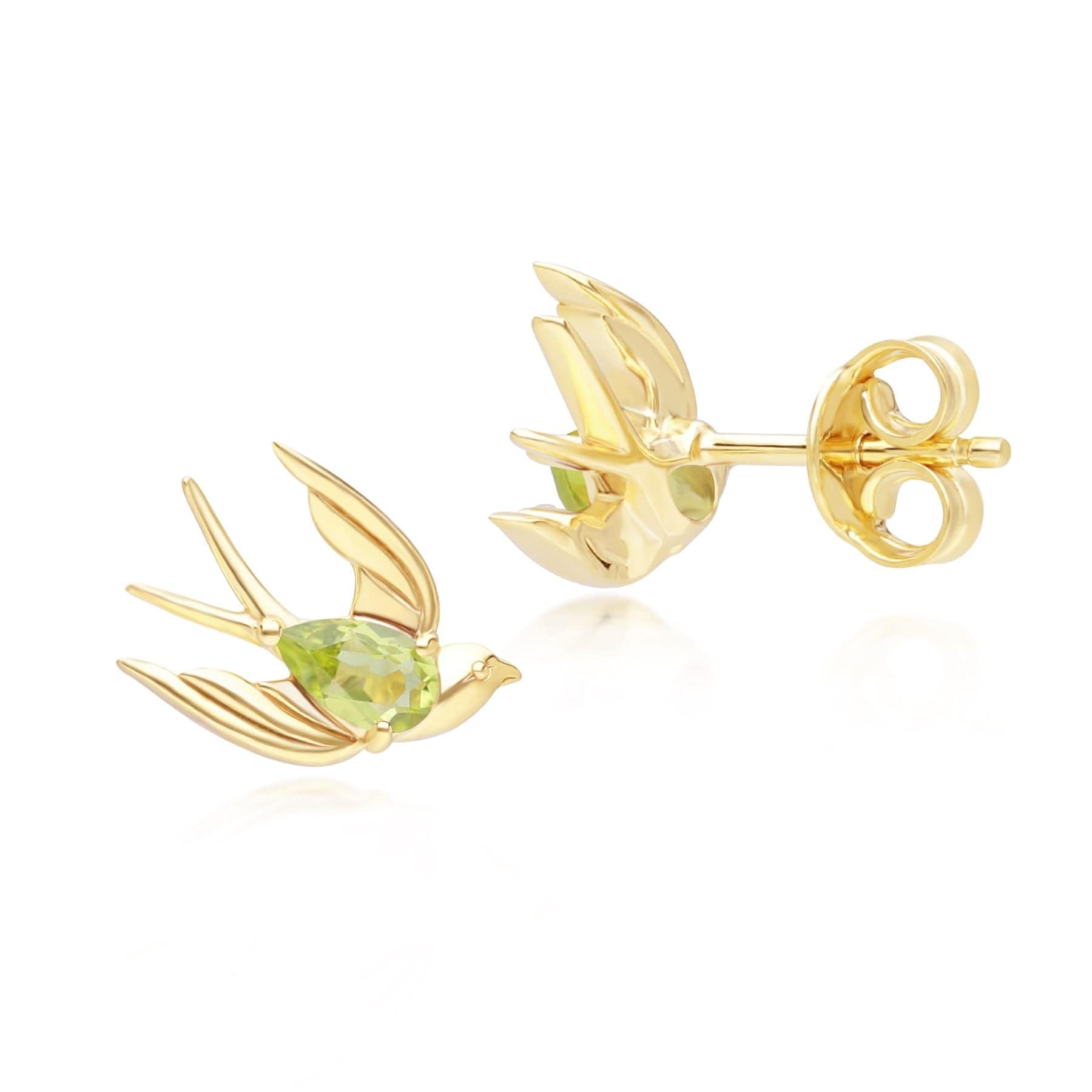 253E435201925 ECFEW™ Creator Peridot Hummingbird Stud Earrings in Gold Plated Sterling Silver Side