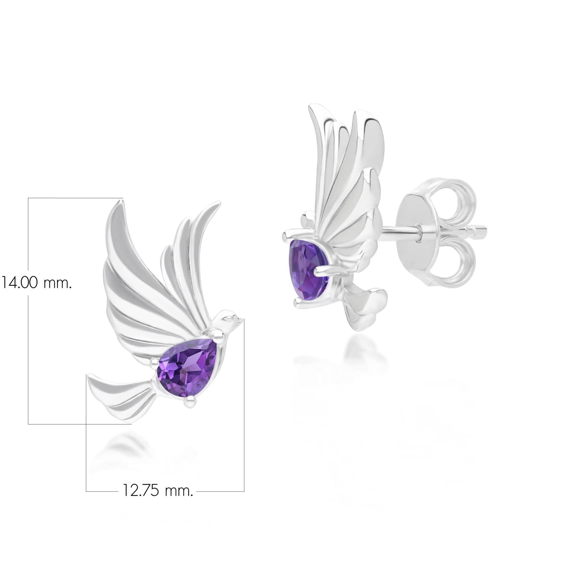253E435303925 ECFEW™ Creator Amethyst Dove Stud Earrings in Sterling Silver Dimensions