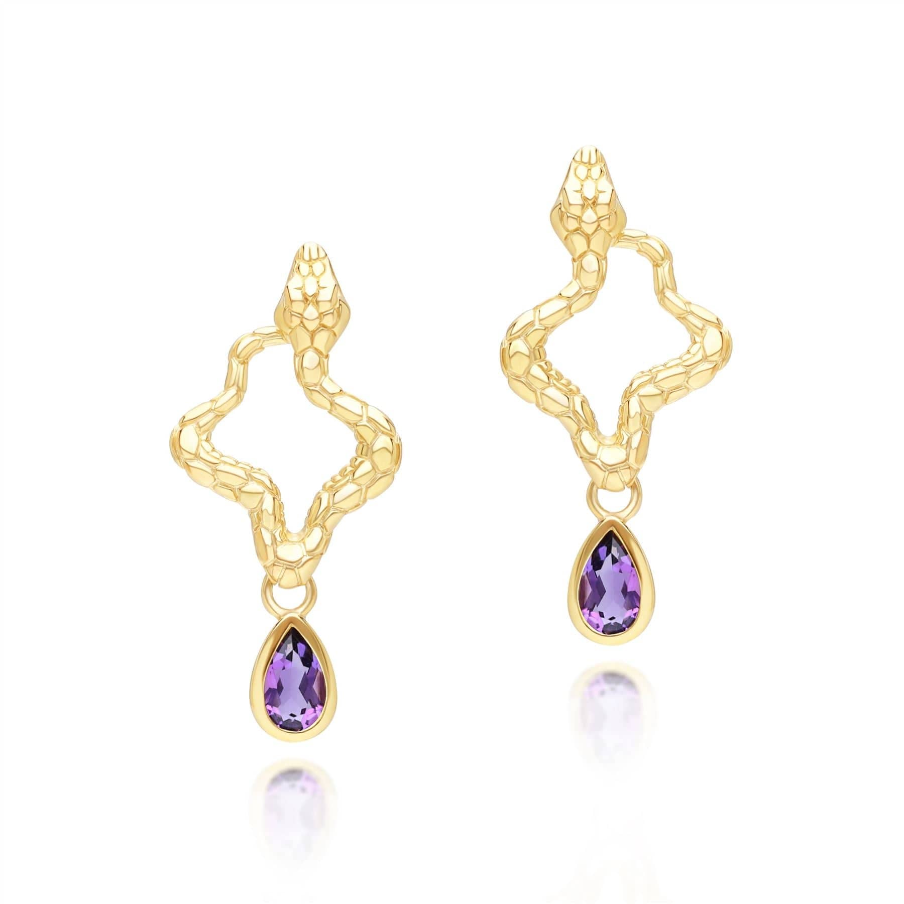 253E435402925 ECFEW™ Amethyst Snake Drop Earrings in Gold Plated Sterling Silver 