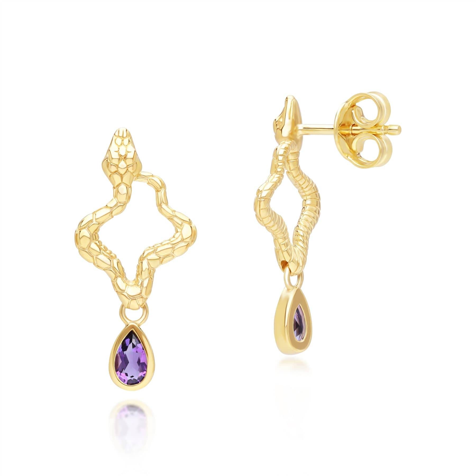 253E435402925 ECFEW™ Amethyst Snake Drop Earrings in Gold Plated Sterling Silver Behind