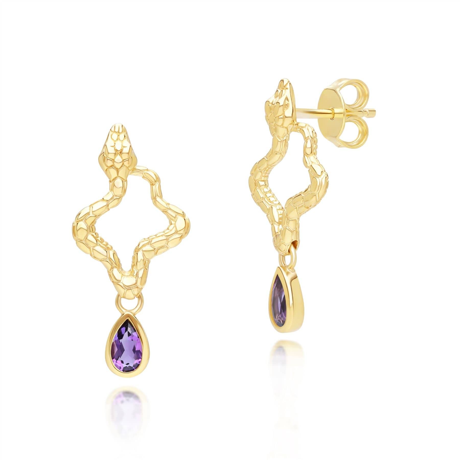 253E435402925 ECFEW™ Amethyst Snake Drop Earrings in Gold Plated Sterling Silver Side