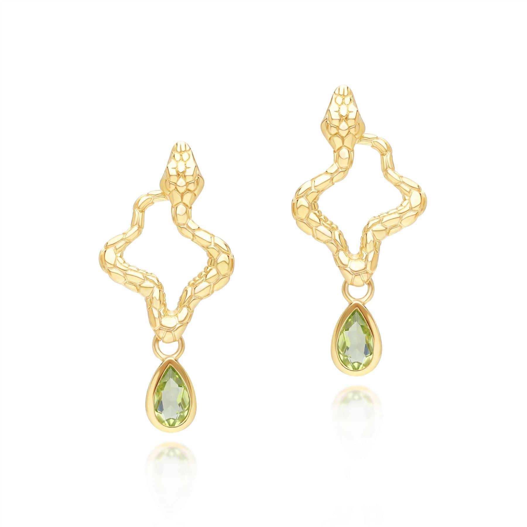 253E435403925 ECFEW™ Peridot Snake Drop Earrings in Gold Plated Sterling Silver 