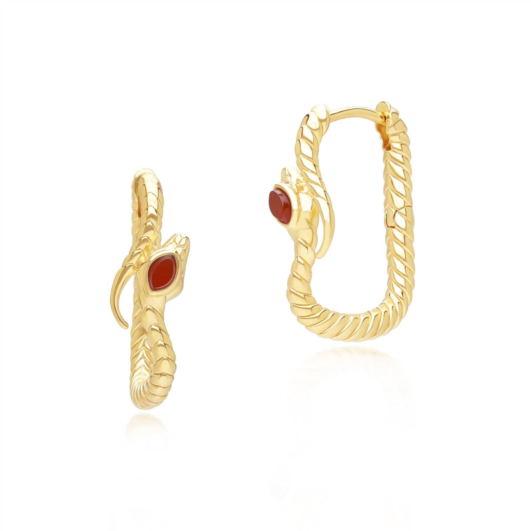 253E435502925 ECFEW™ Carnelian Snake Hoop Earrings in Gold Plated Sterling Silver 