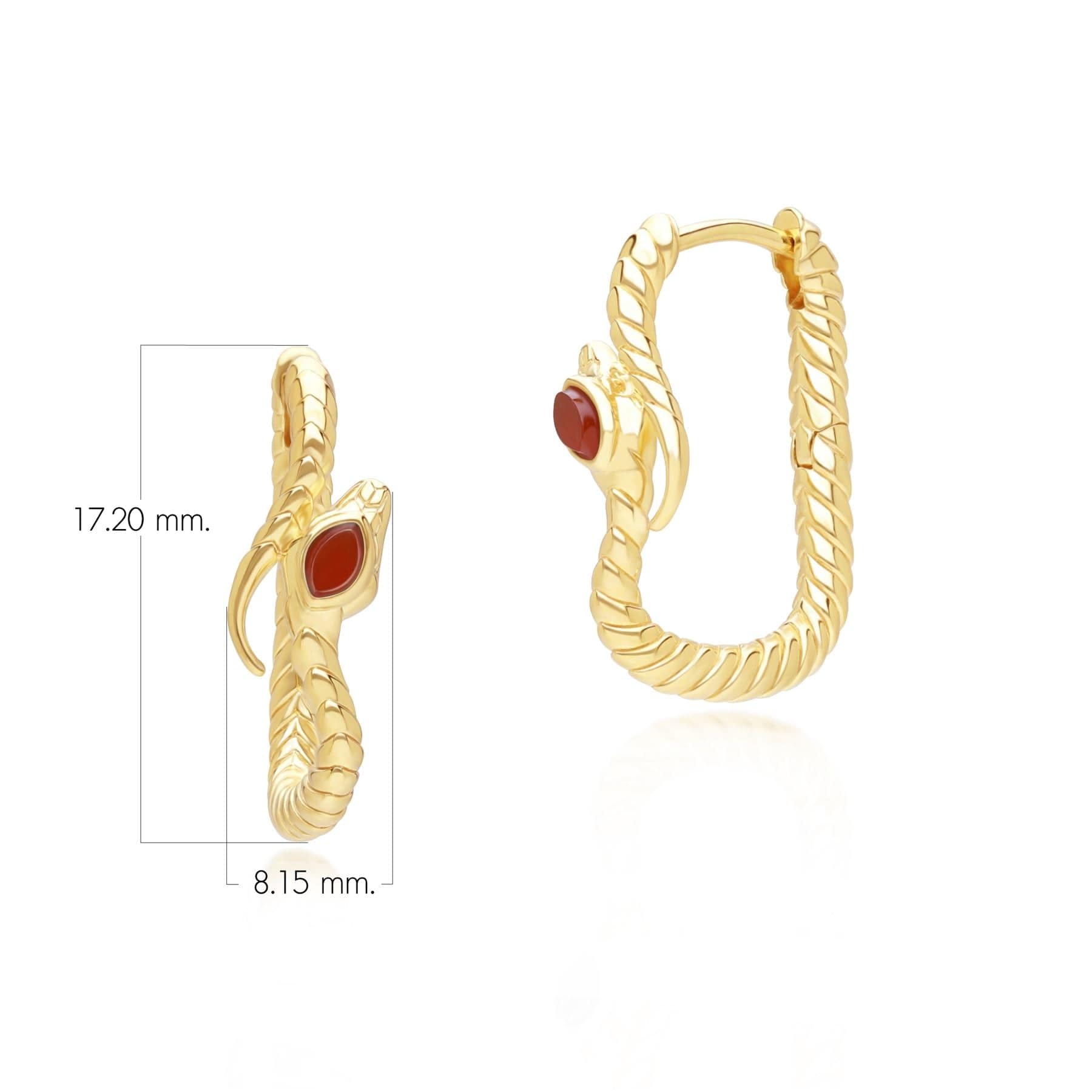 253E435502925 ECFEW™ Carnelian Snake Hoop Earrings in Gold Plated Sterling Silver Dimensions