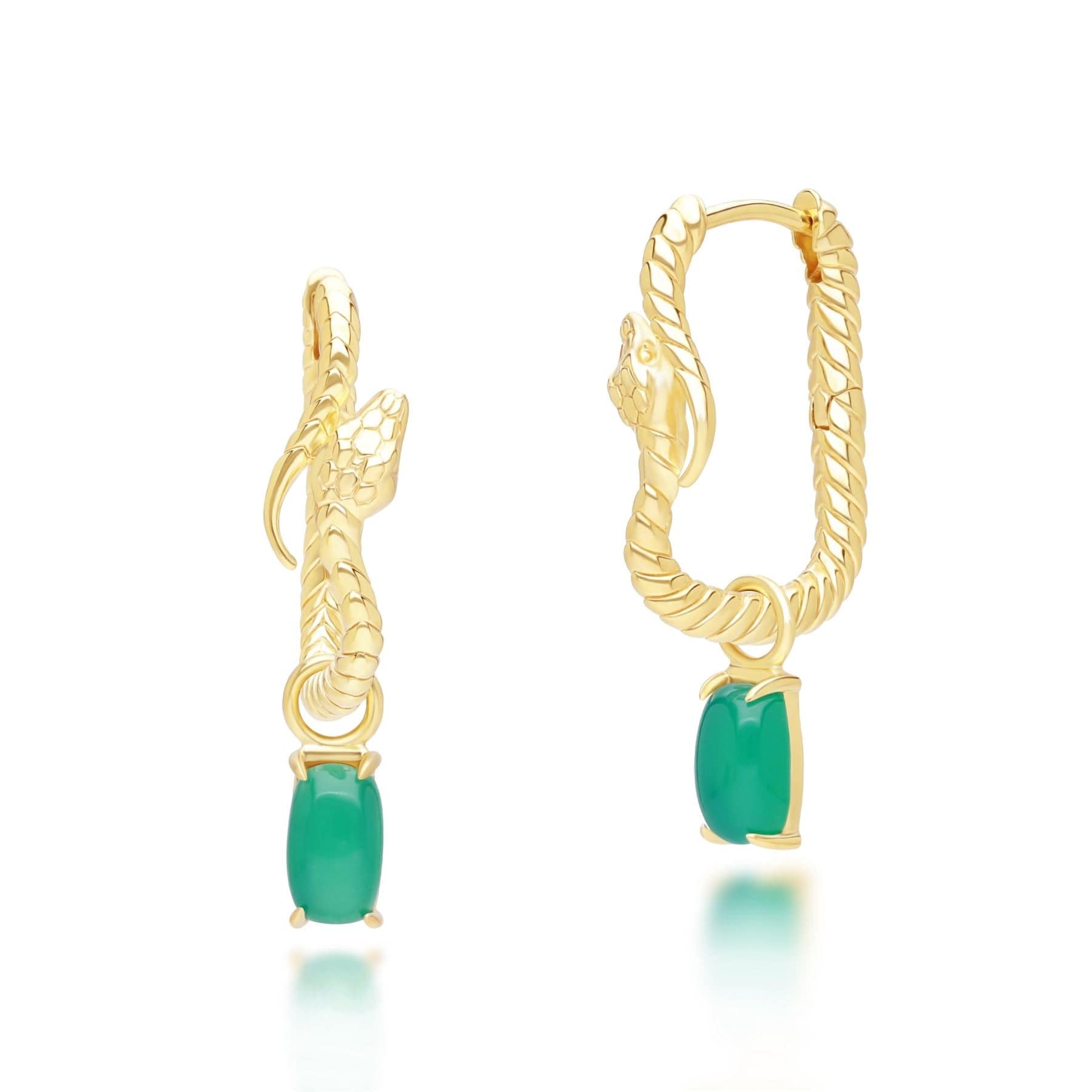 253E435601925 ECFEW™ Chalcedony Snake Dangle Hoop Earrings in Gold Plated Sterling Silver