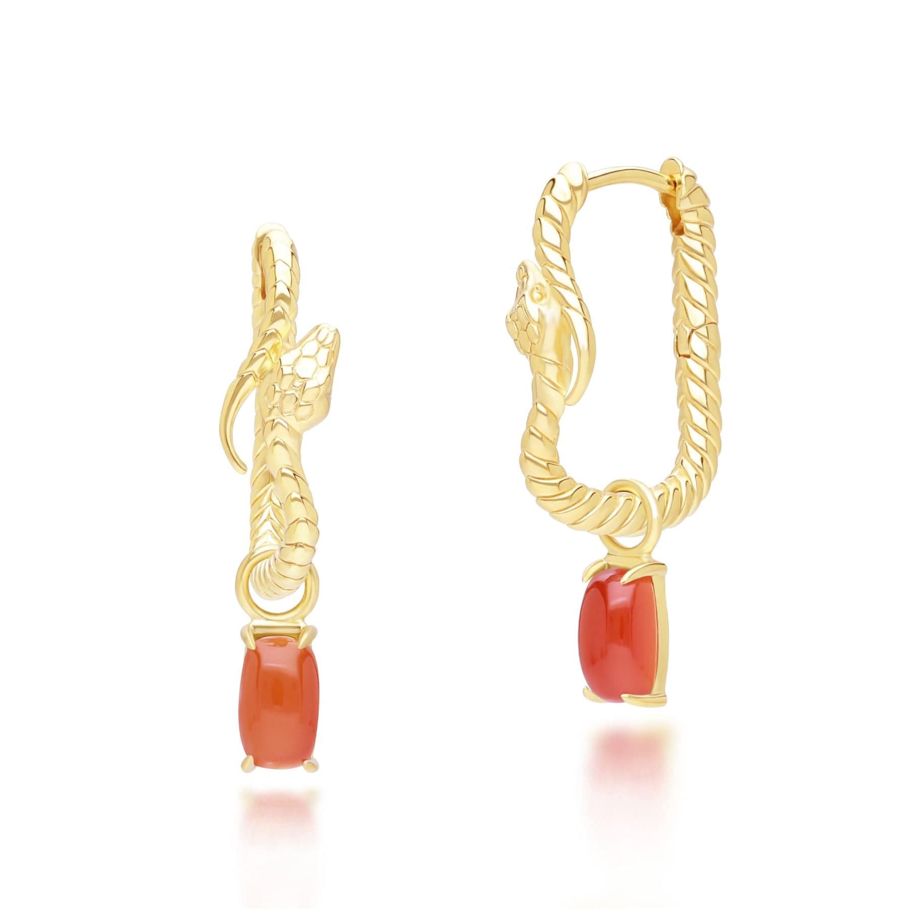 253E435602925 ECFEW™ Carnelian Snake Dangle Hoop Earrings in Gold Plated Sterling Silver