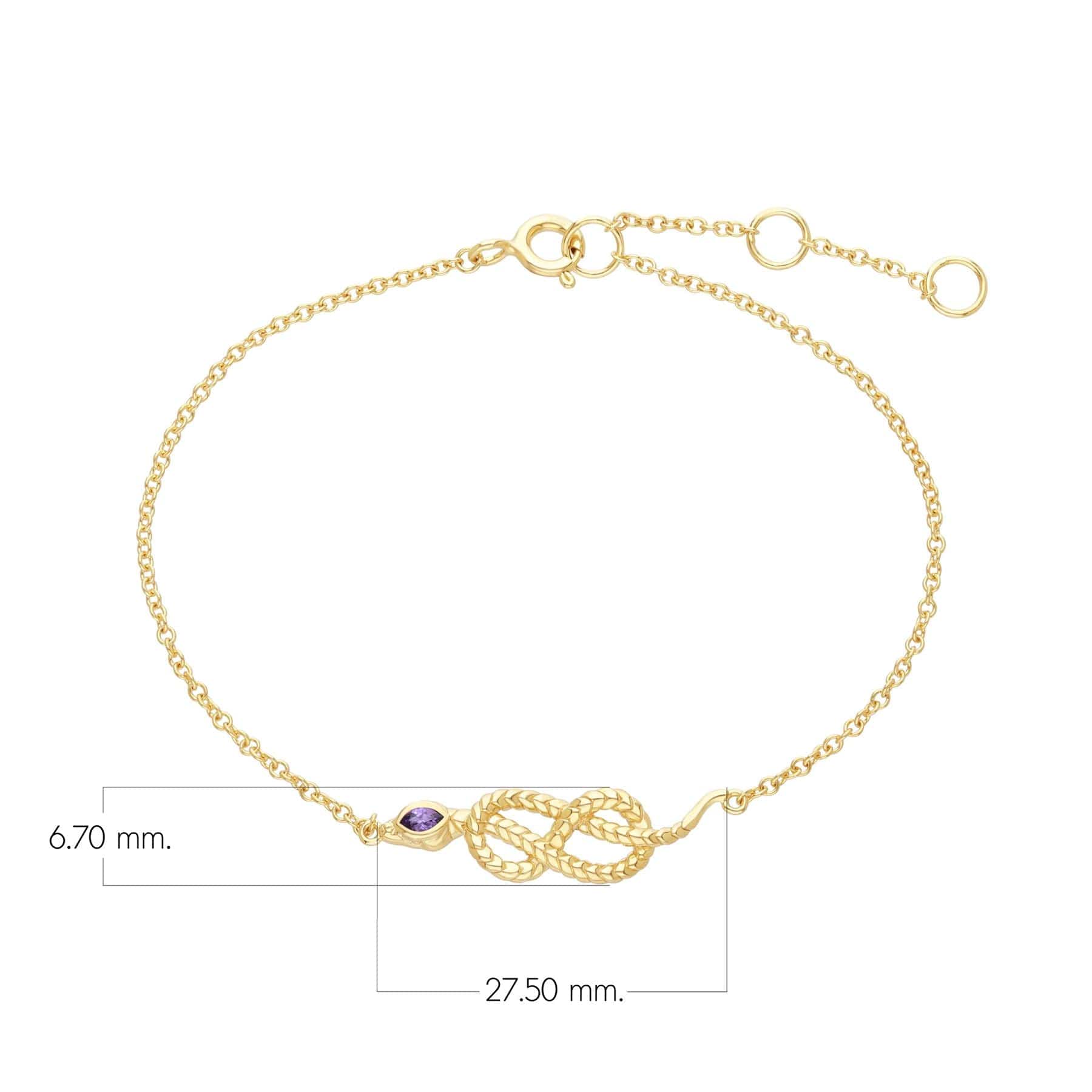 253L180902925 ECFEW™ Amethyst Snake Link Bracelet in Gold Plated Sterling Silver Dimensions