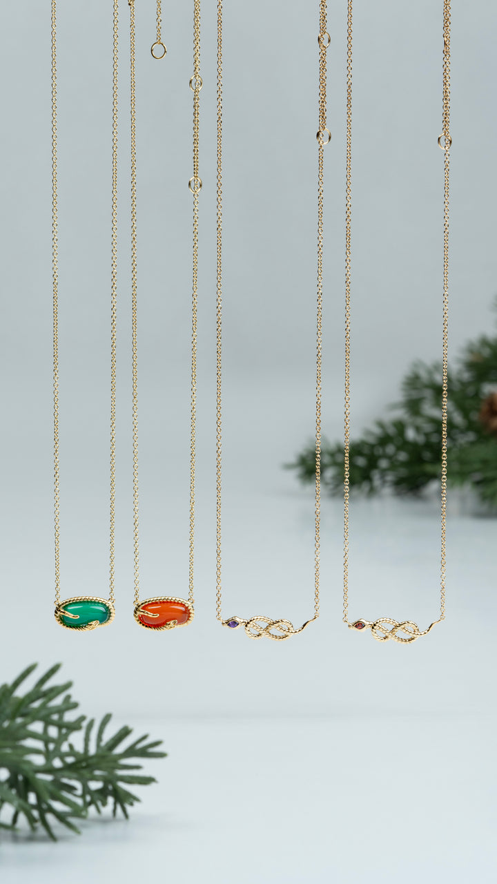 ECFEW™ Carnelian Snake Pendant Necklace in Gold Plated Sterling Silver