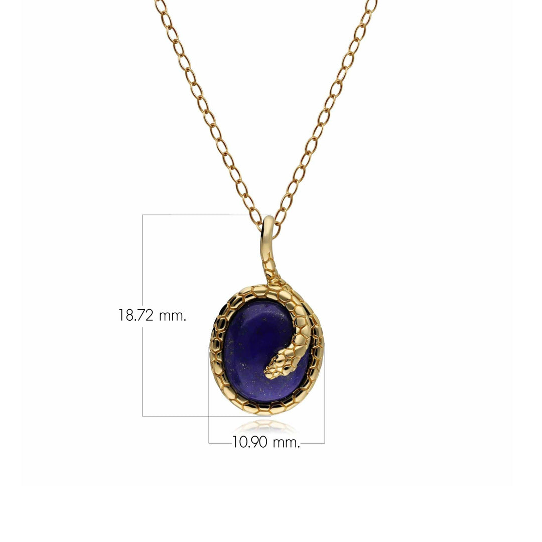 ECFEW™ Oval Lapis Lazuli Winding Snake Pendant Necklace in Gold Plated Sterling Silver