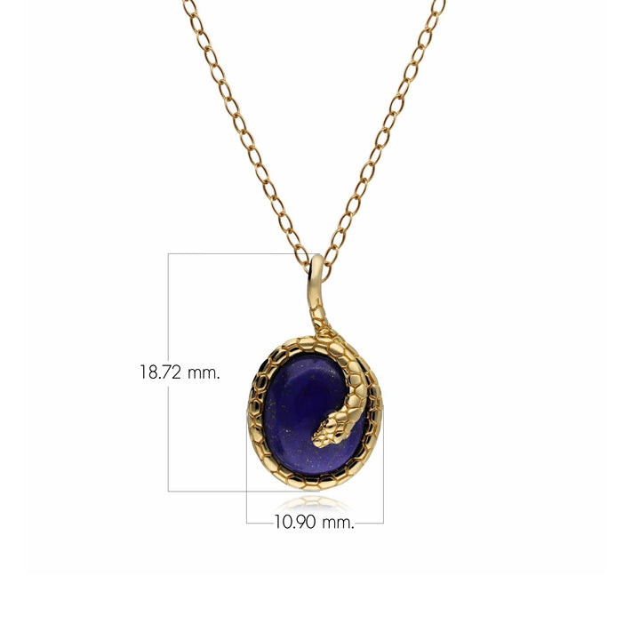 ECFEW™ Oval Lapis Lazuli Winding Snake Pendant Necklace in Gold Plated Sterling Silver