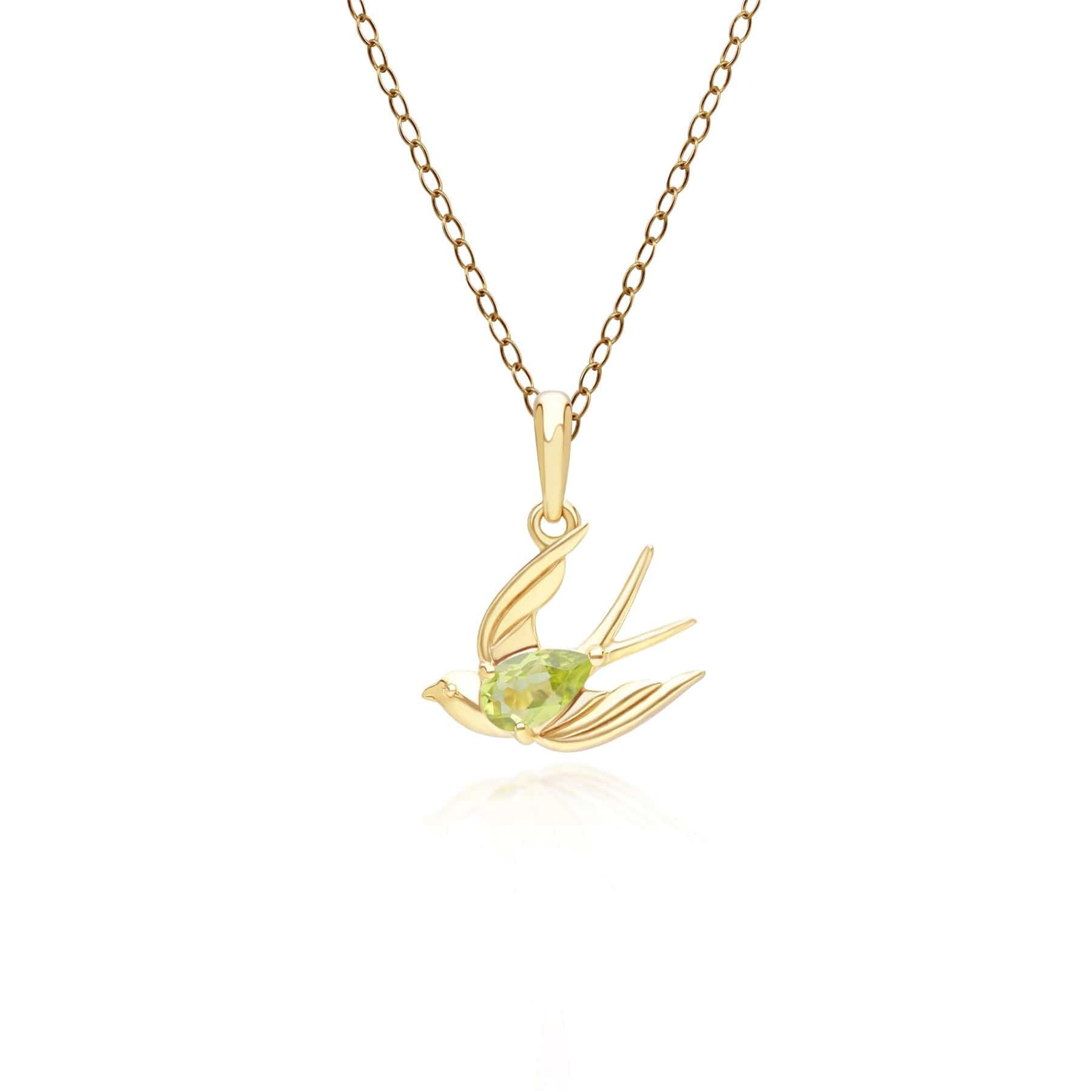 253P340801925 ECFEW™ Creator Peridot Hummingbird Pendant Necklace in Gold Plated Sterling Silver 