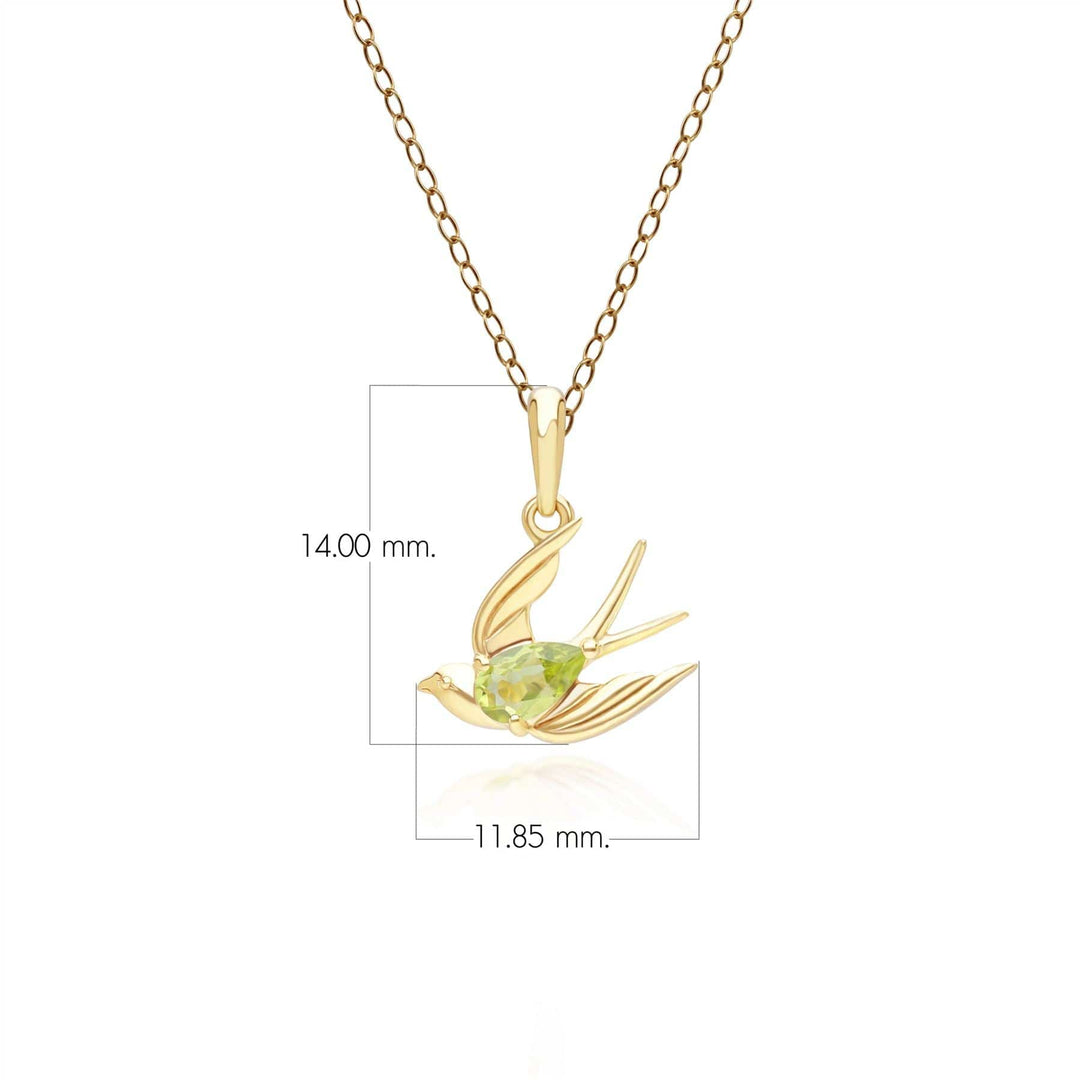 253P340801925 ECFEW™ Creator Peridot Hummingbird Pendant Necklace in Gold Plated Sterling Silver Dimensions