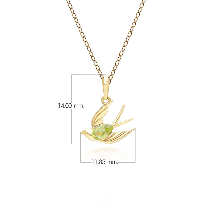 253P340801925 ECFEW™ Creator Peridot Hummingbird Pendant Necklace in Gold Plated Sterling Silver Dimensions