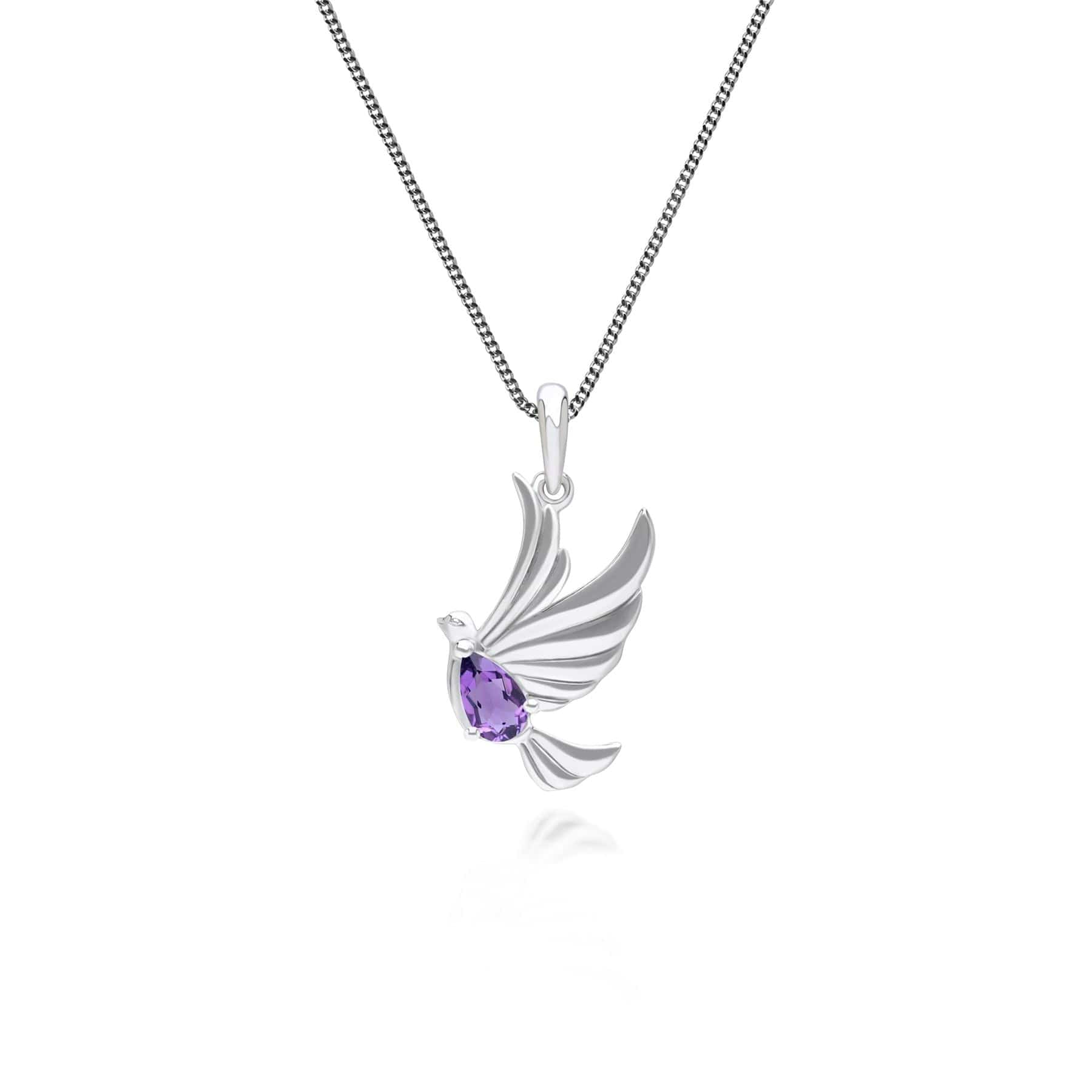 253P340903925 ECFEW™ Creator Amethyst Dove Pendant Necklace in Sterling Silver 