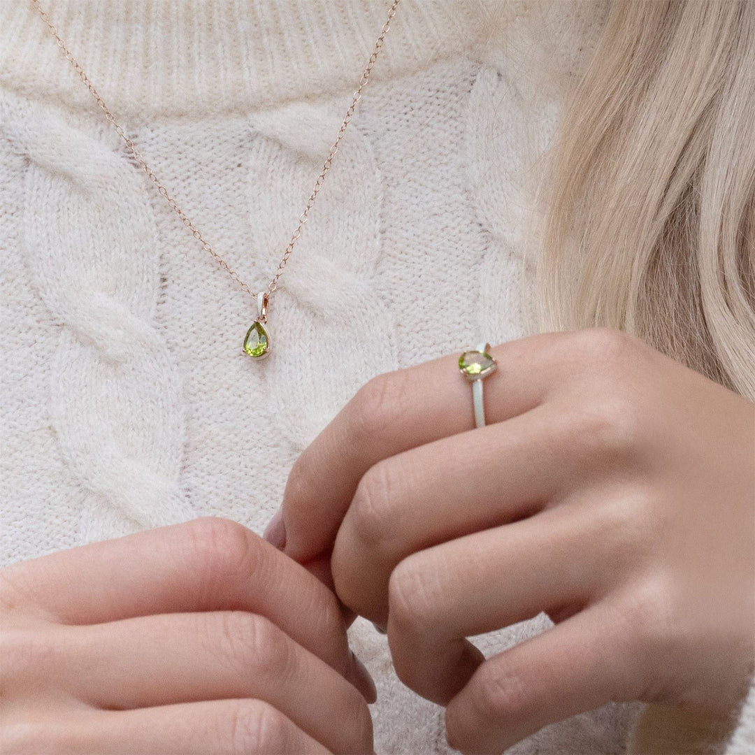 Siberian Waltz Green Enamel & Pear Peridot Pendant Necklace In Rose Gold Vermeil