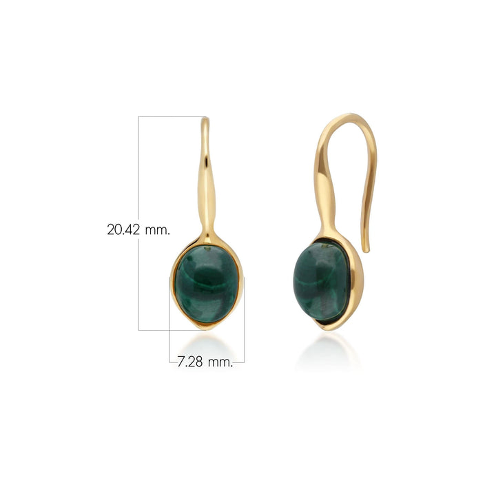 Irregular B Gem Malachite Drop Earrings in Yellow Gold Plated Silver