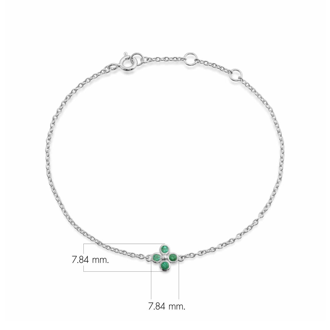 Floral Round Emerald Bezel Set Clover Bracelet in Sterling Silver