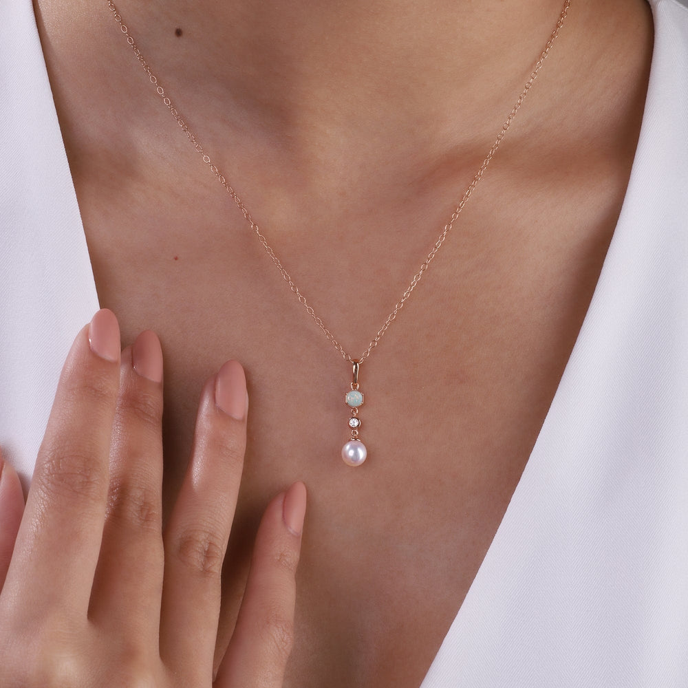 270P030701925 Modern Pearl, Opal & Topaz Drop Pendant in Rose Gold Plated Silver 2