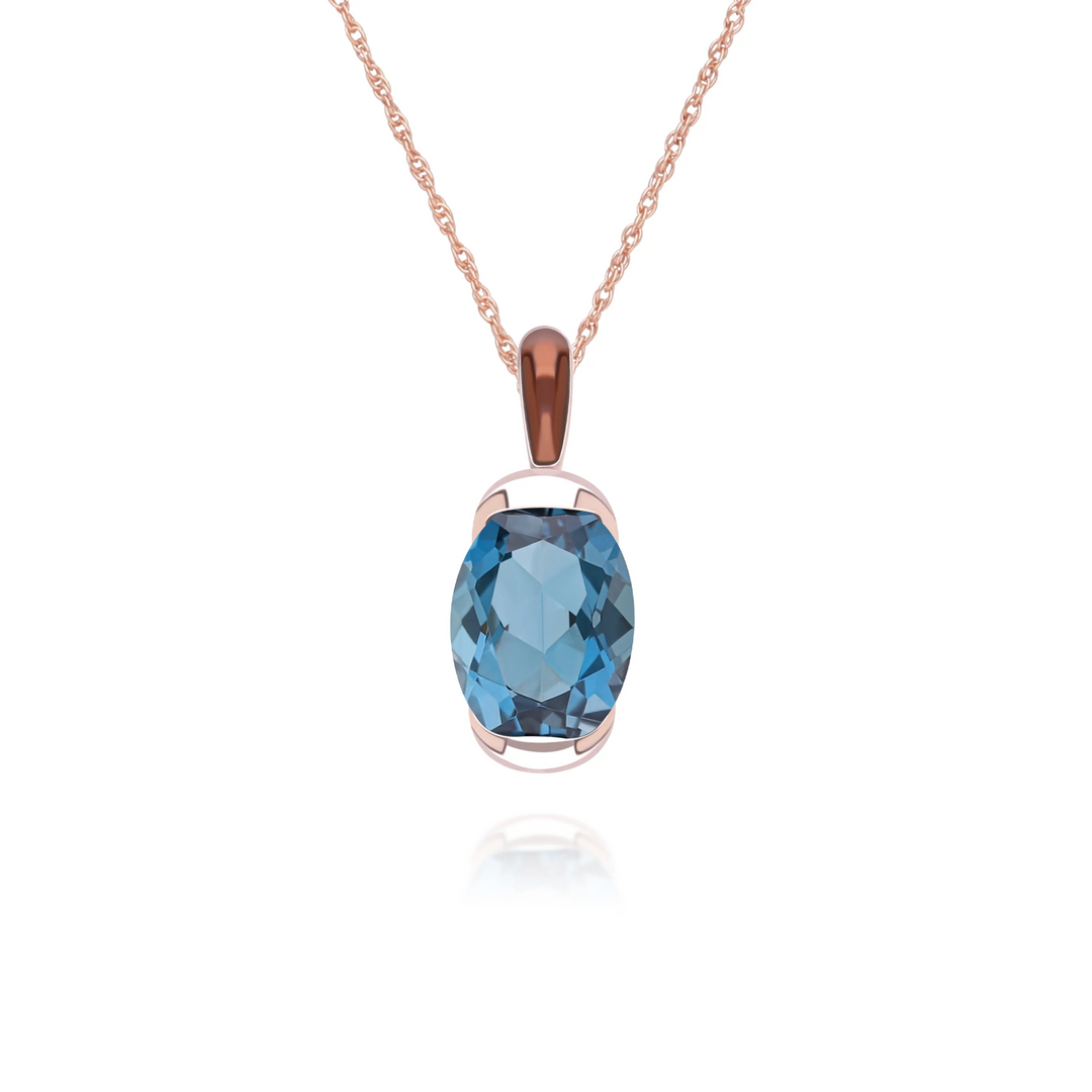 Siberian waltz Oval london blue topaz with brown enamelled half-bezel pendant necklace in rose gold vermeil sterling silver