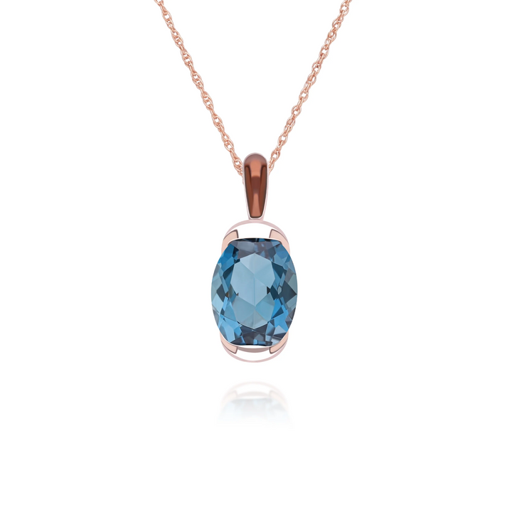 Siberian waltz Oval london blue topaz with brown enamelled half-bezel pendant necklace in rose gold vermeil sterling silver