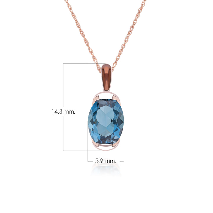 Siberian waltz Oval london blue topaz with brown enamelled half-bezel pendant necklace in rose gold vermeil sterling silver