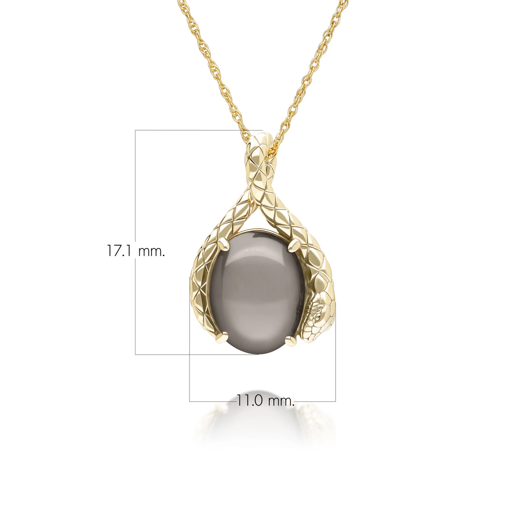 ECFEW Oval black moonstone tail and head set cabochon pendant in gold vermeil sterling silver