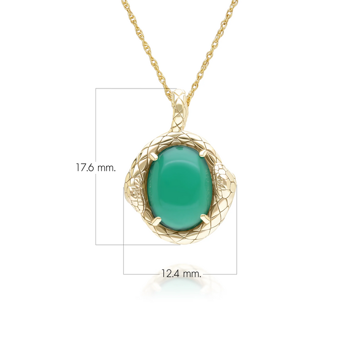 ECFEW Oval dyed green chalcedony snake two-headed coiled bezel-set cabochon pendant necklace in gold vermeil sterling silver