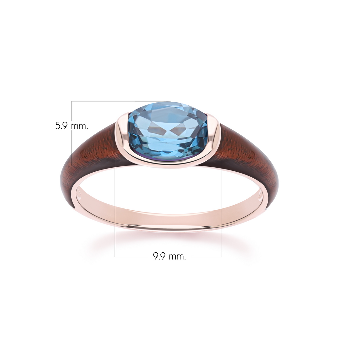 Siberian waltz Oval london blue topaz with brown enamelled half-bezel ring in rose gold vermeil sterling silver