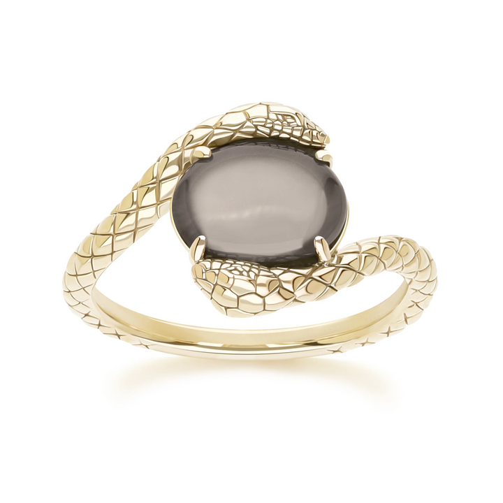 ECFEW Oval black moonstone by pass snake set cabochon ring in gold vermeil sterling silver