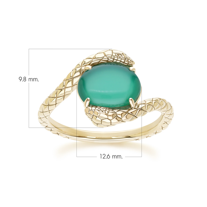ECFEW Oval dyed green chalcedony by pass snake set cabochon ring in gold vermeil sterling silver