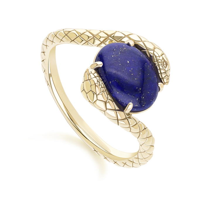 ECFEW Oval Lapis Lazuli by pass snake set cabochon ring in gold vermeil sterling silver