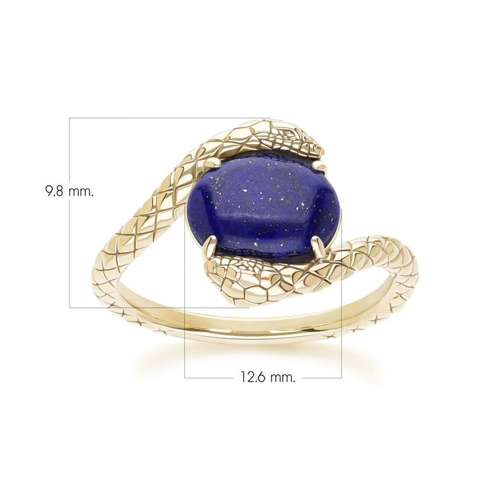 ECFEW Oval Lapis Lazuli by pass snake set cabochon ring in gold vermeil sterling silver