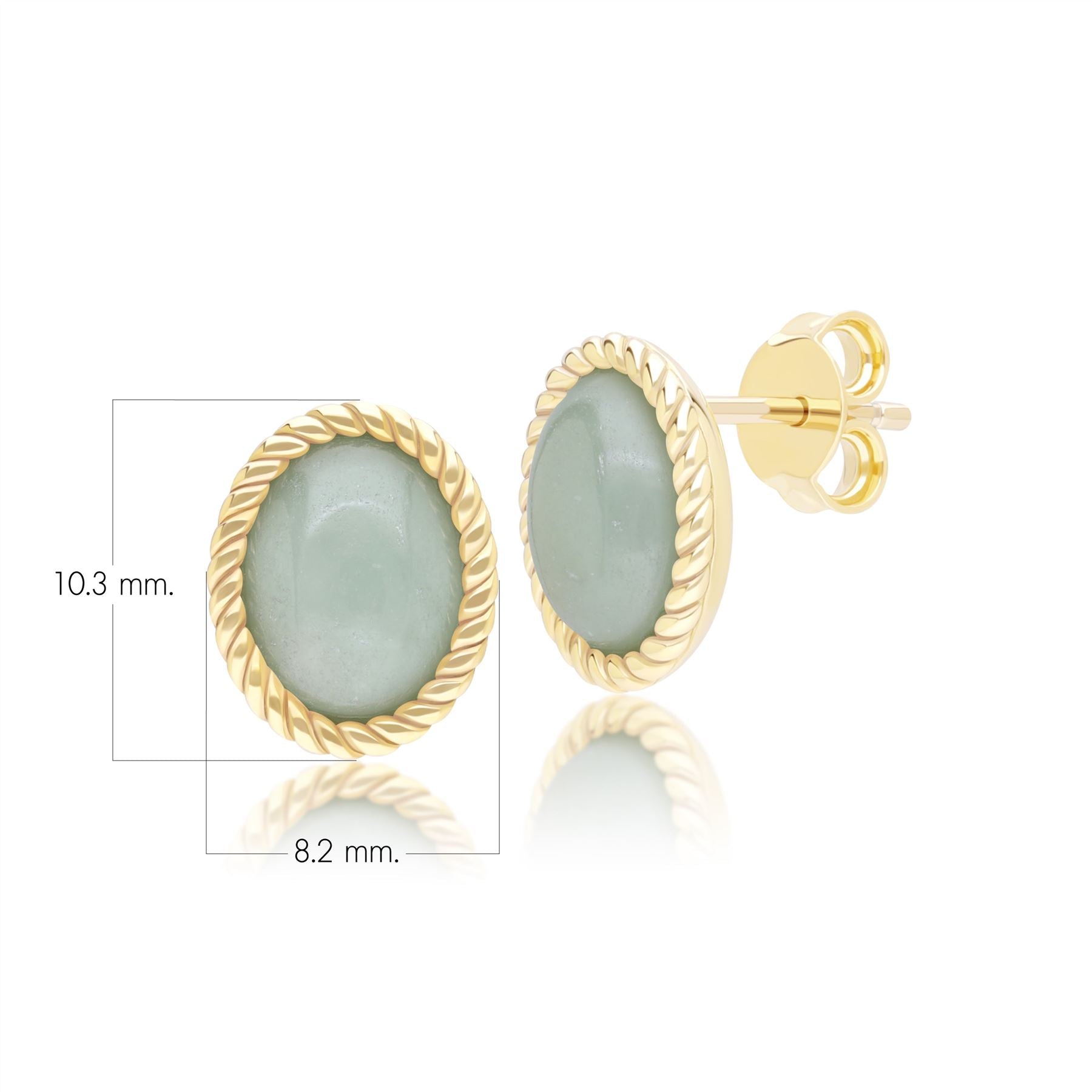 Classic Oval Green Jadeite Stud Earrings in 9ct Yellow Gold
