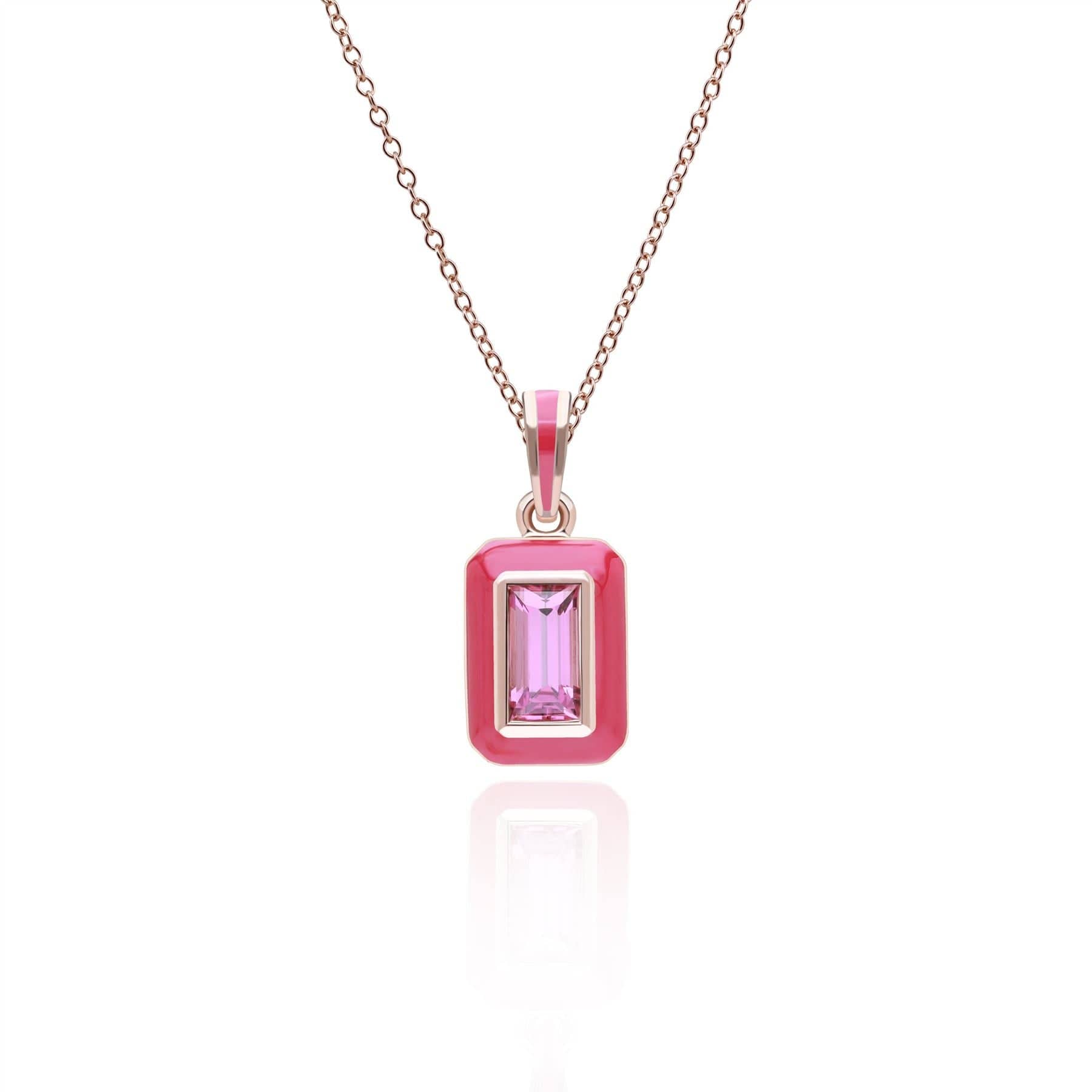 253P335590925 Siberian Waltz Pink Enamel & Baguette Rhodolite Pendant in Rose Gold Plated Sterling Silver Front