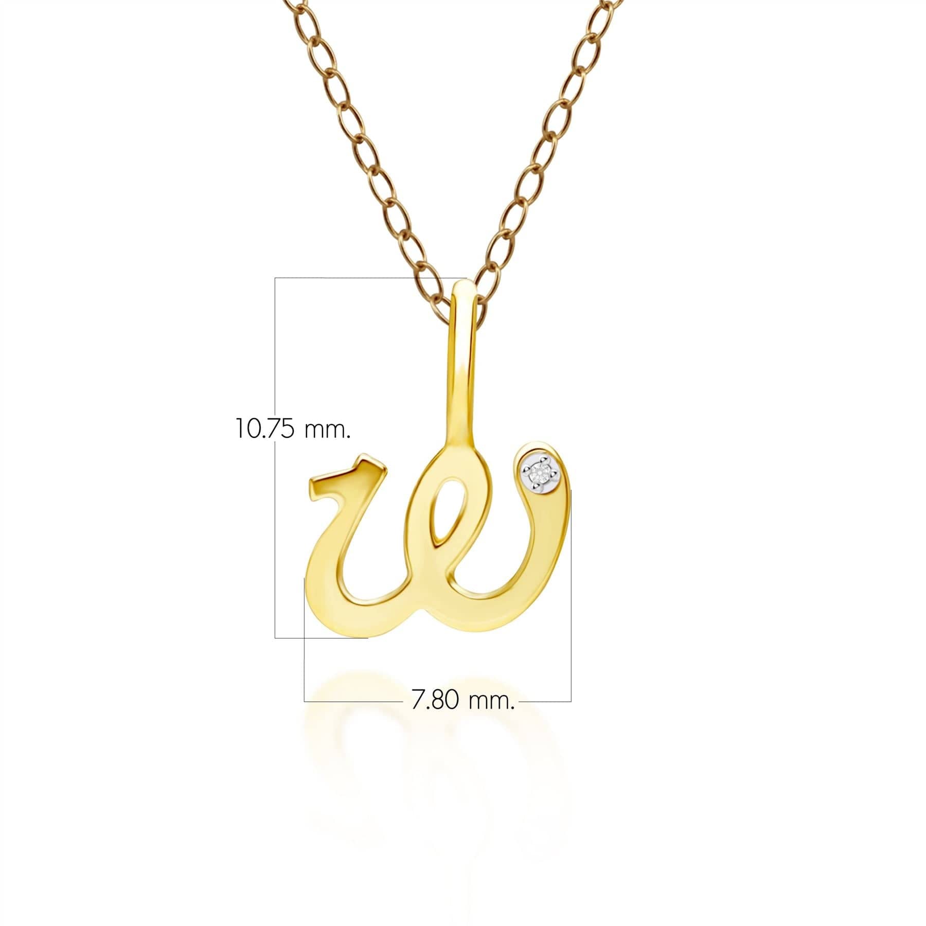 191P0771019 Alphabet Letter W Diamond pendant in 9ct Yellow Gold Dimensions