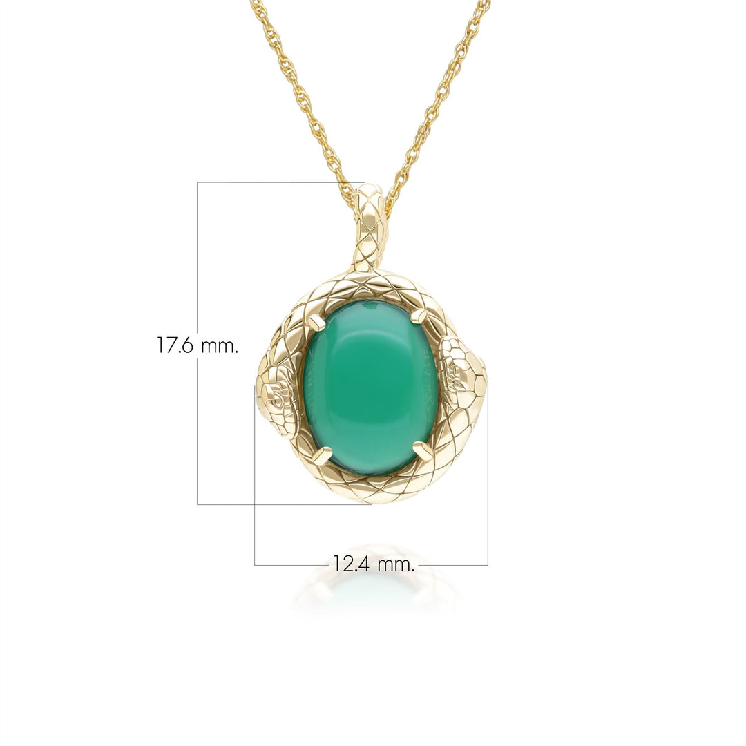 ECFEW™ Oval dyed green chalcedony snake two-headed coiled bezel-set cabochon pendant necklace in gold vermeil sterling silver