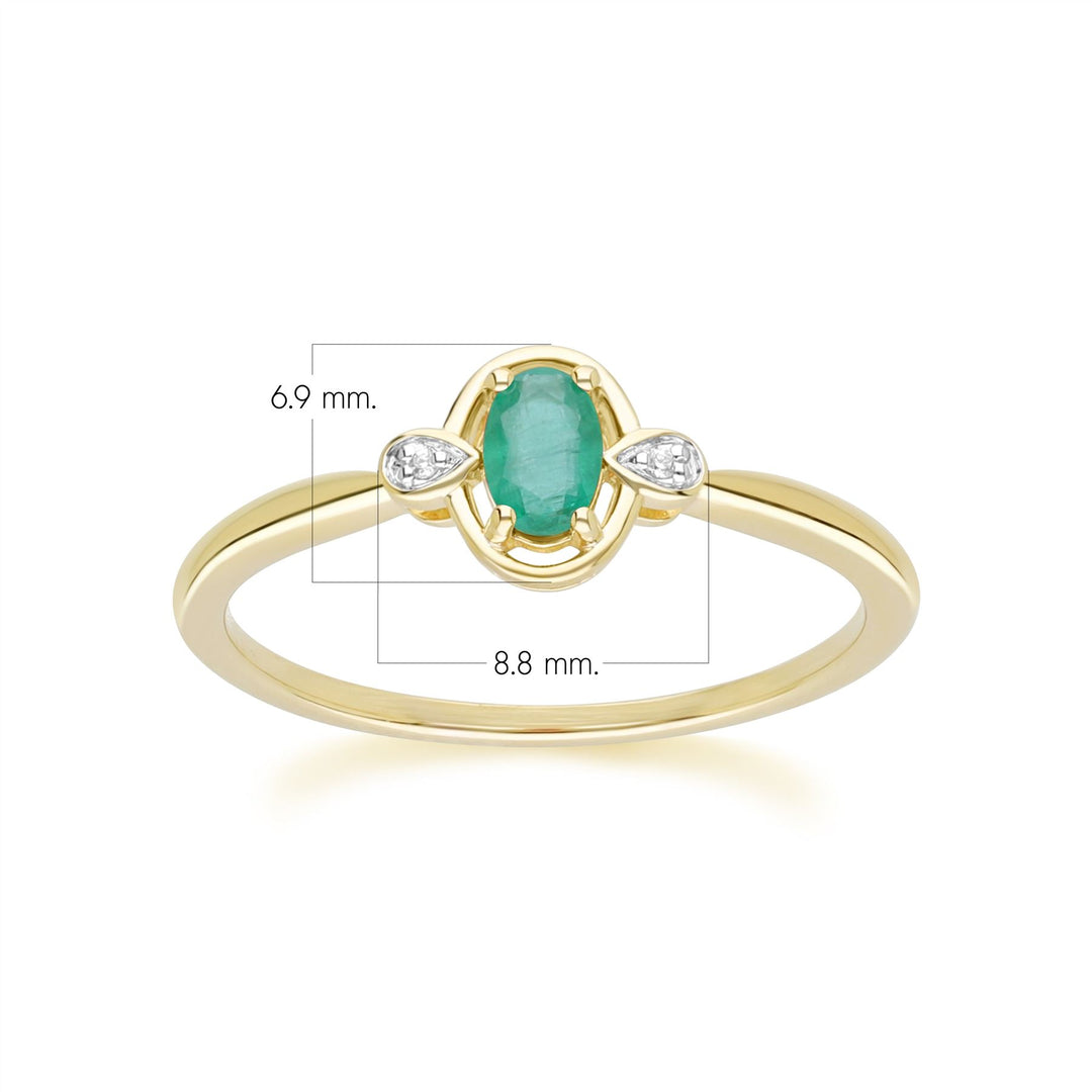 Classic Oval Emerald & Diamond Ring In 9ct Yellow Gold